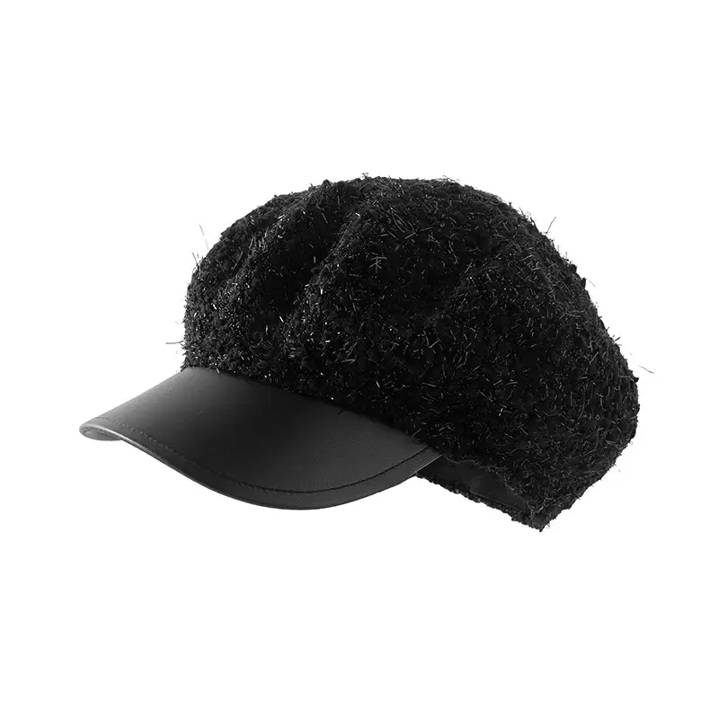 Korean Style PU Leather Brim Beret Women's Hat