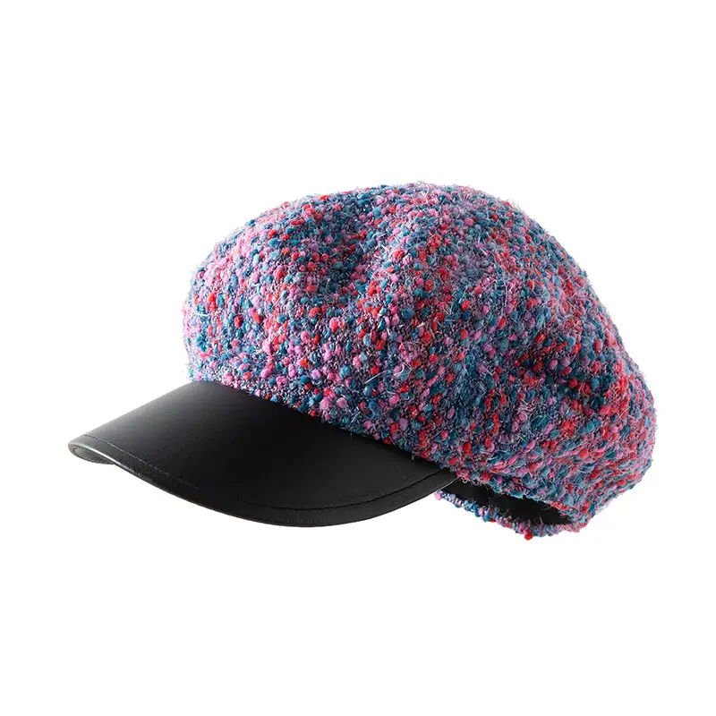 Korean Style PU Leather Brim Beret Women's Hat