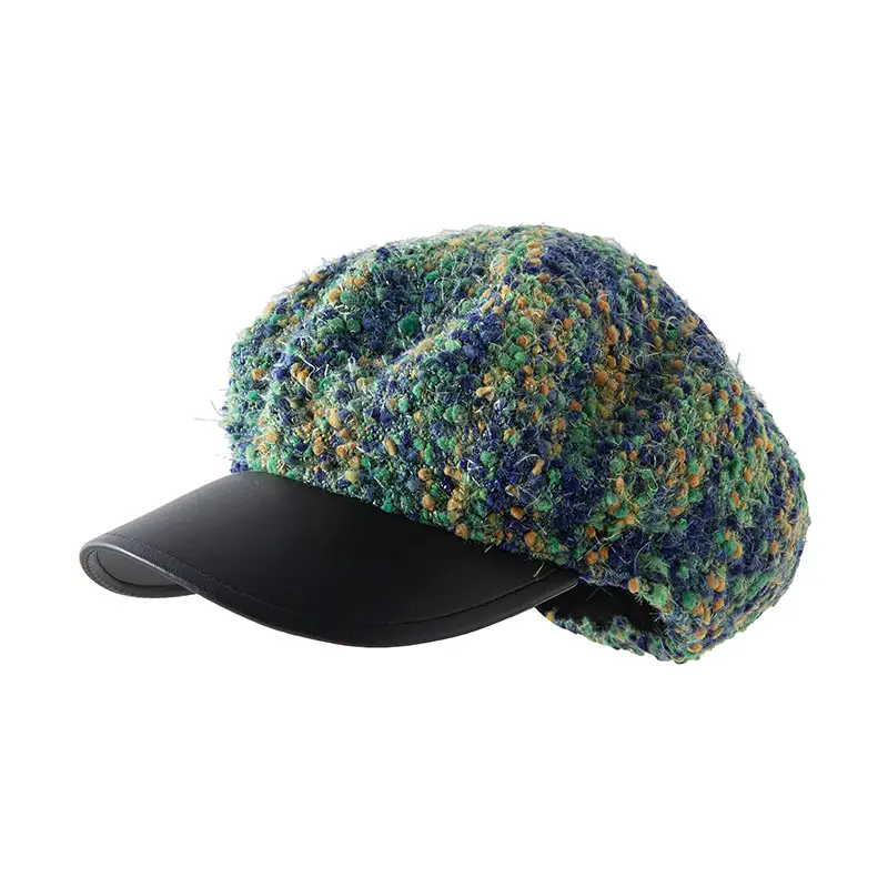 Korean Style PU Leather Brim Beret Women's Hat