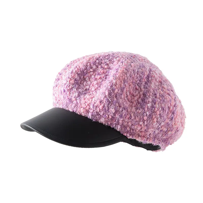 Korean Style PU Leather Brim Beret Women's Hat
