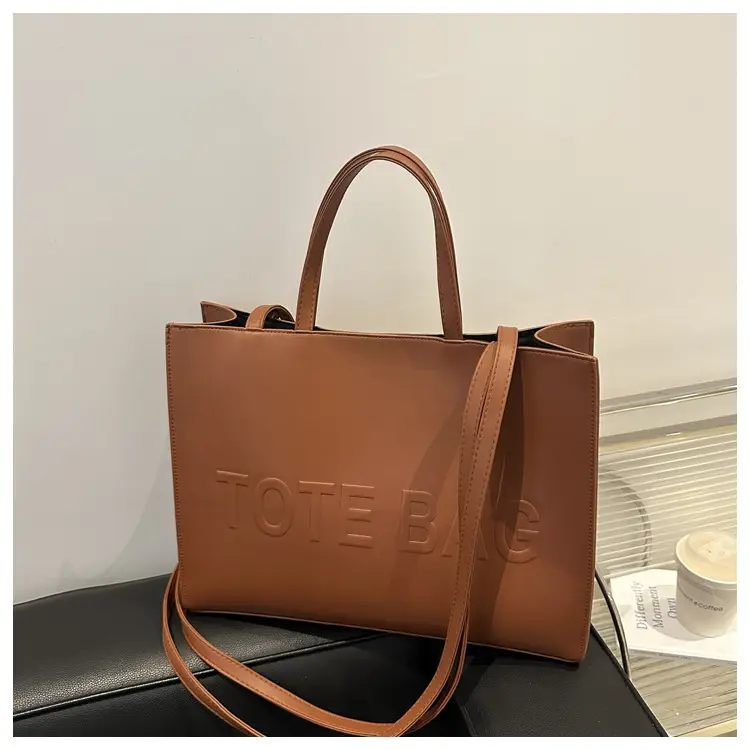 Textured Large Capacity Women's Shoulder Bag Brown 2024 - Image 3