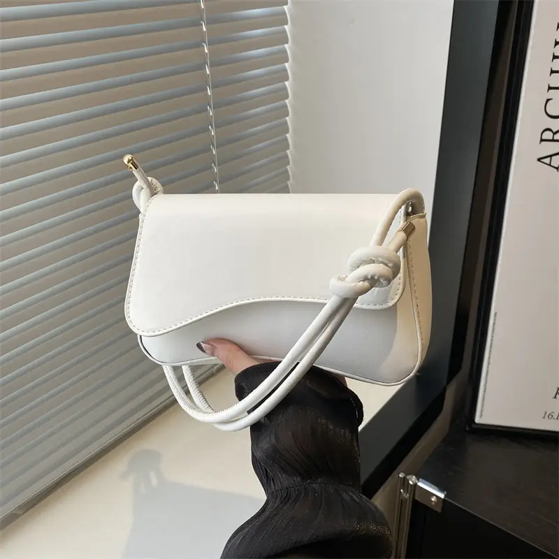 White Magnetic Buckle Shoulder Bag for Women - Image 6