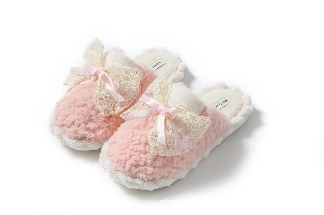Men and women's indoor warm winter moon shoes Korean fairy style bow fashion new couple cotton slippers