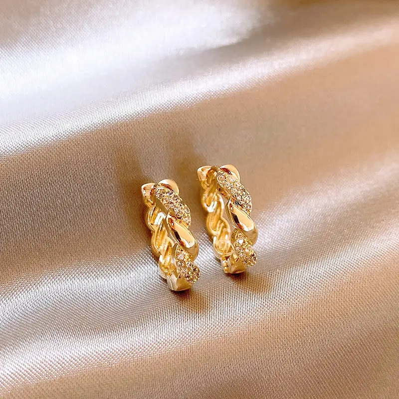 Zircon Leaf Earrings for Women Gold Plated