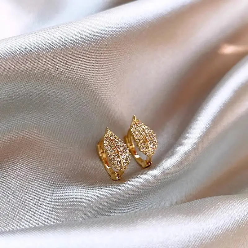 Zircon Leaf Earrings for Women Gold Plated