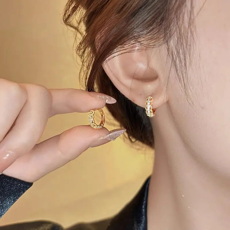 Zircon Leaf Earrings for Women Gold Plated