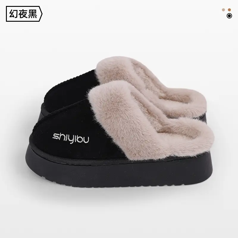 Outdoor cotton slippers women's autumn and winter home couples warm shoes with covered toe autumn and winter outdoor thick-soled slippers men's wholesale - Image 3