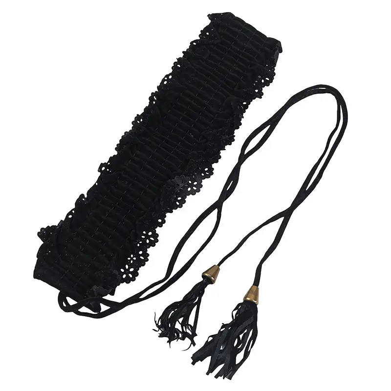 Women's Beige Elastic Lace Tassel Waist Belt — feature 40