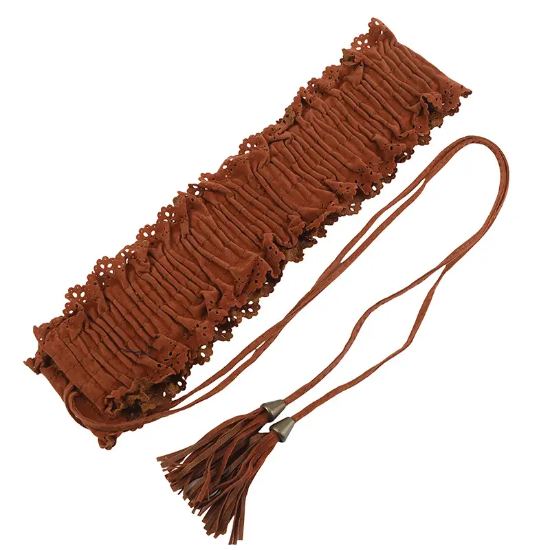 Women's Beige Elastic Lace Tassel Waist Belt — feature 41