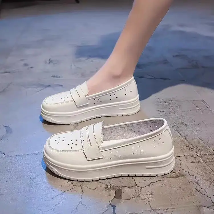 Thick-soled Loafers Women's Spring and Autumn Breathable Slip-on Women's Shoes Non-slip Comfortable Soft-soled White Pregnant Women's Nursing Shoes Single-layer Shoes - Image 3