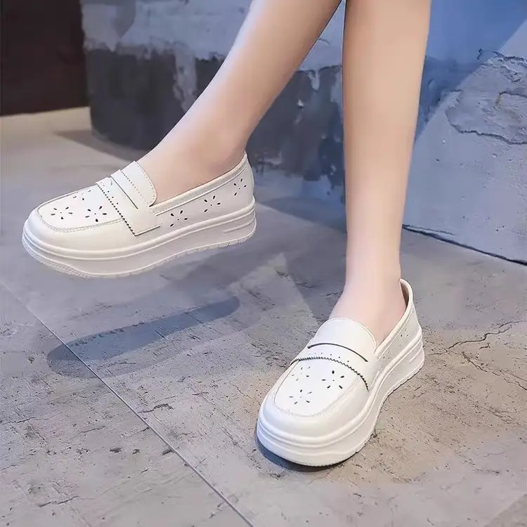 Thick-soled Loafers Women's Spring and Autumn Breathable Slip-on Women's Shoes Non-slip Comfortable Soft-soled White Pregnant Women's Nursing Shoes Single-layer Shoes - Image 4