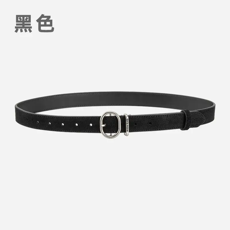 Black Matte Leather Belt with Silver Buckle for Women - Image 2