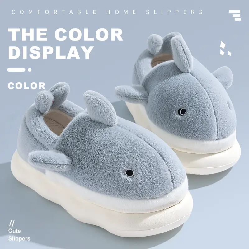 Women's Blue Whale Fleece Slippers Winter Warm Indoor - Image 4