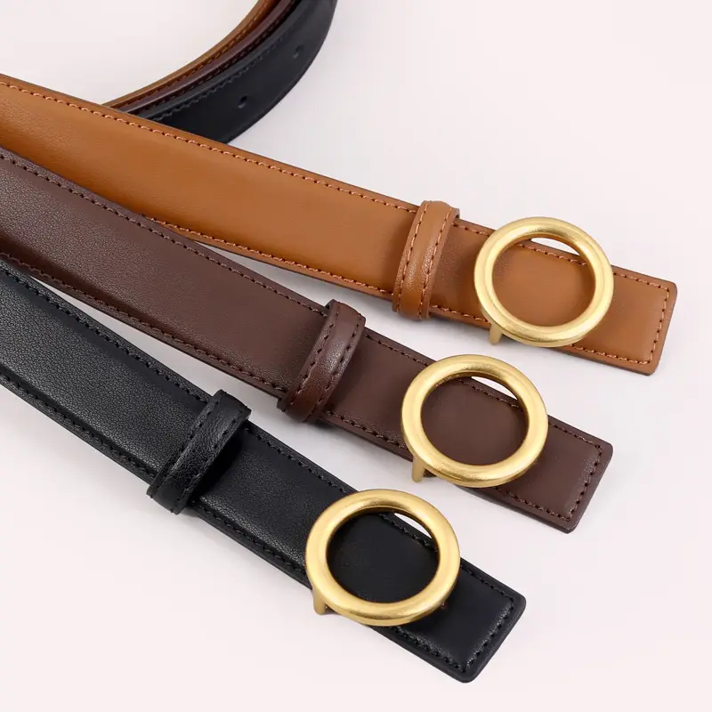 Women's Genuine Leather Belt with Gold Buckle Brown - Image 5