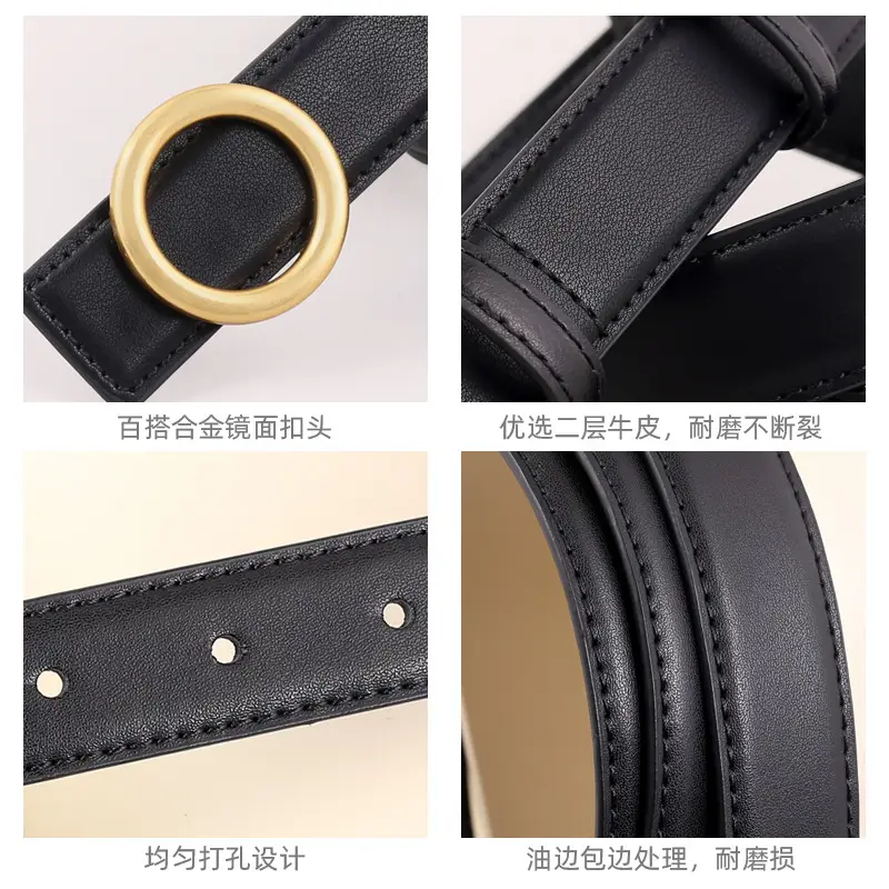 Women's Genuine Leather Belt with Gold Buckle Brown - Image 6