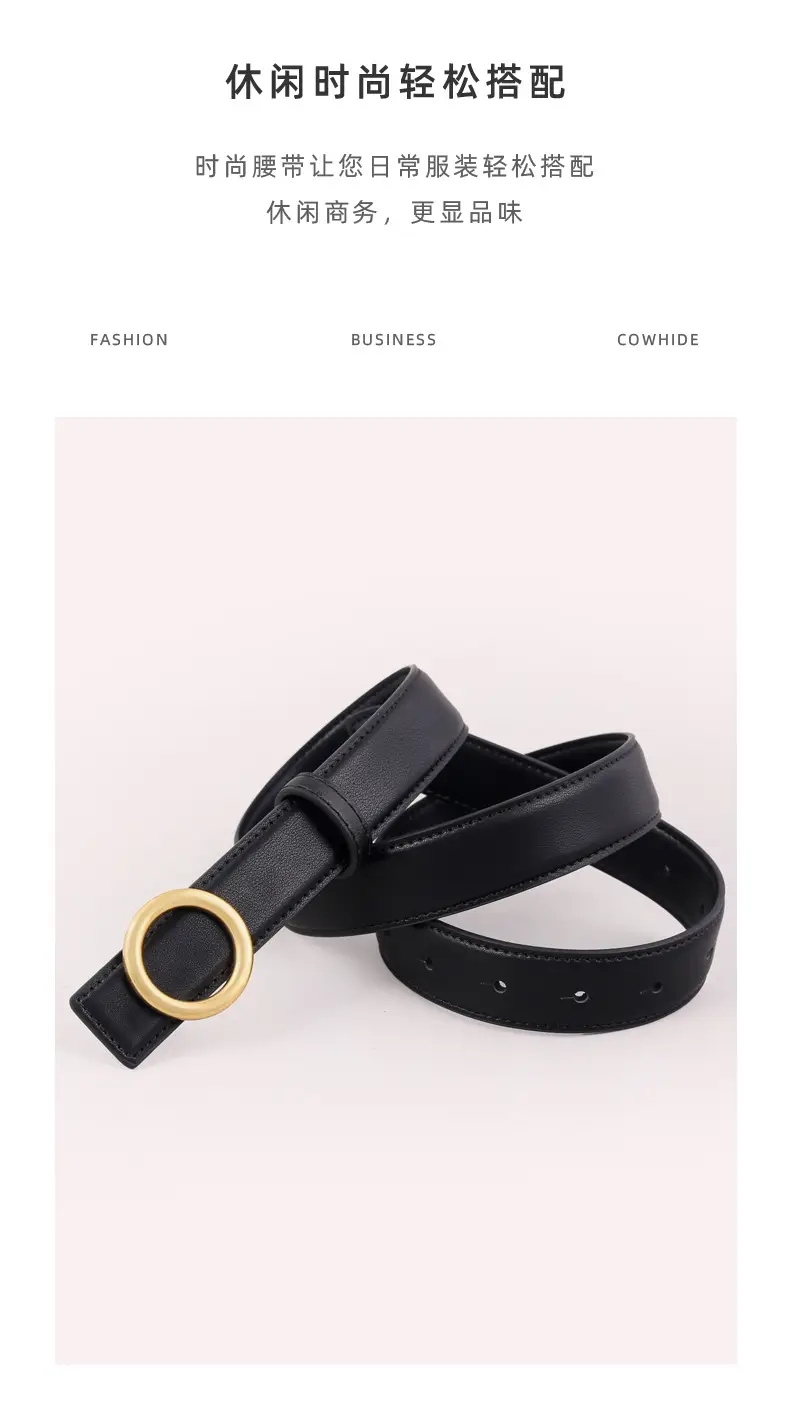 Women's Genuine Leather Belt with Gold Buckle Brown — feature 10