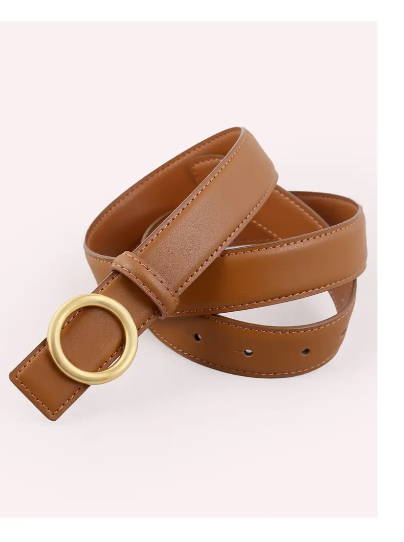 Women's Genuine Leather Belt with Gold Buckle Brown — feature 11