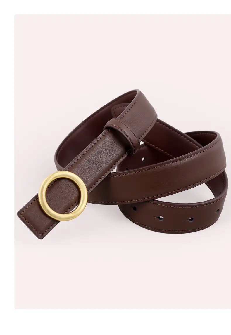 Women's Genuine Leather Belt with Gold Buckle Brown — feature 12
