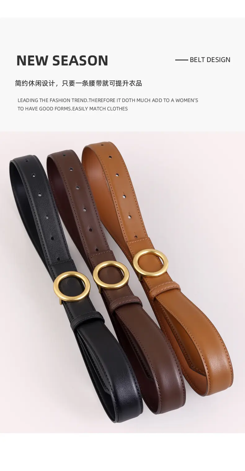 Women's Genuine Leather Belt with Gold Buckle Brown — feature 13