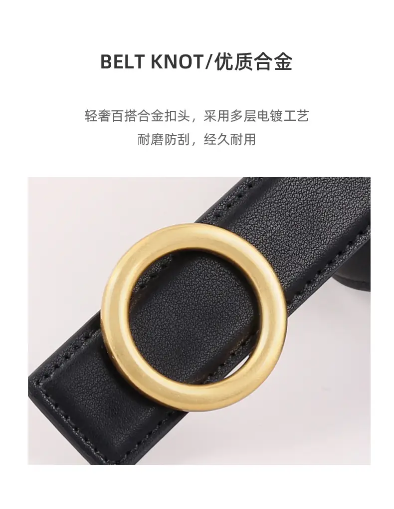 Women's Genuine Leather Belt with Gold Buckle Brown — feature 15