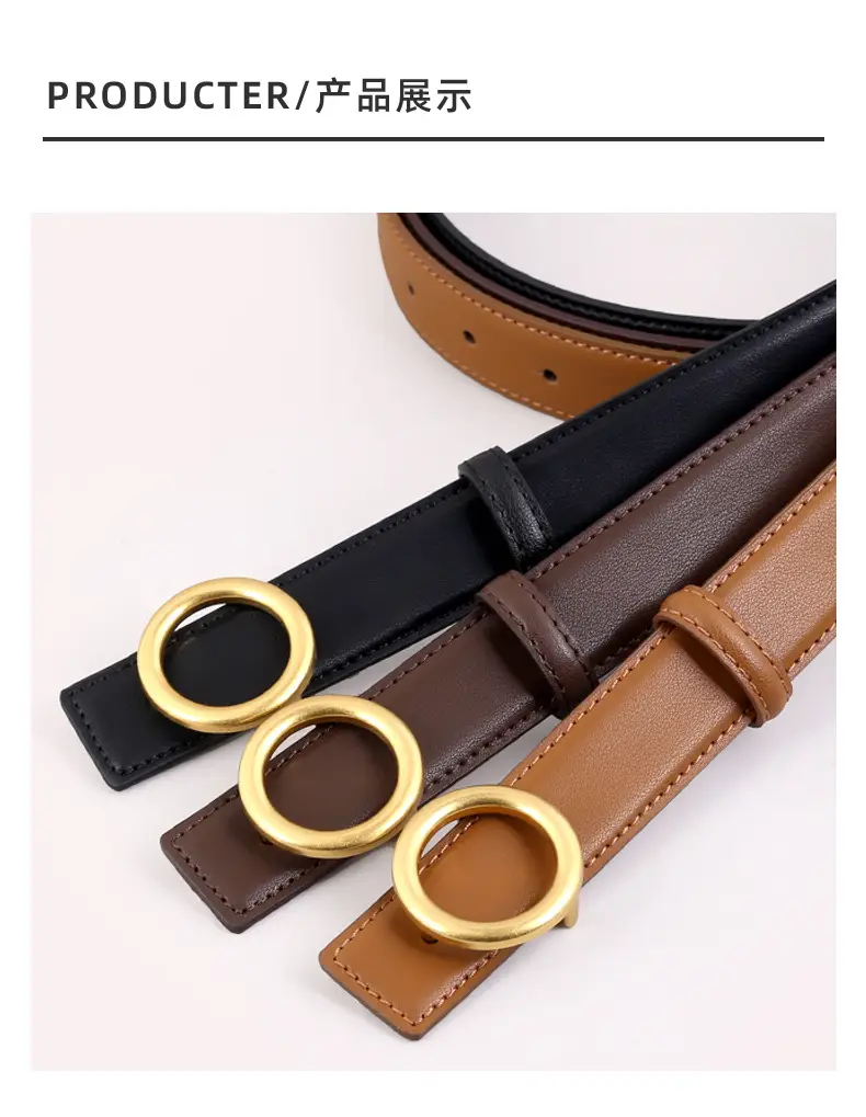 Women's Genuine Leather Belt with Gold Buckle Brown — feature 18