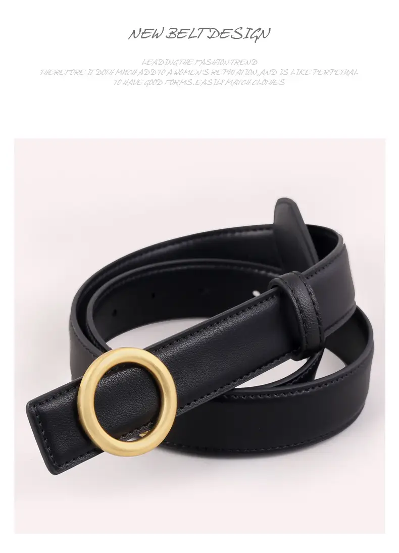 Women's Genuine Leather Belt with Gold Buckle Brown — feature 20