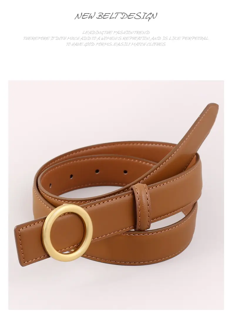 Women's Genuine Leather Belt with Gold Buckle Brown — feature 21