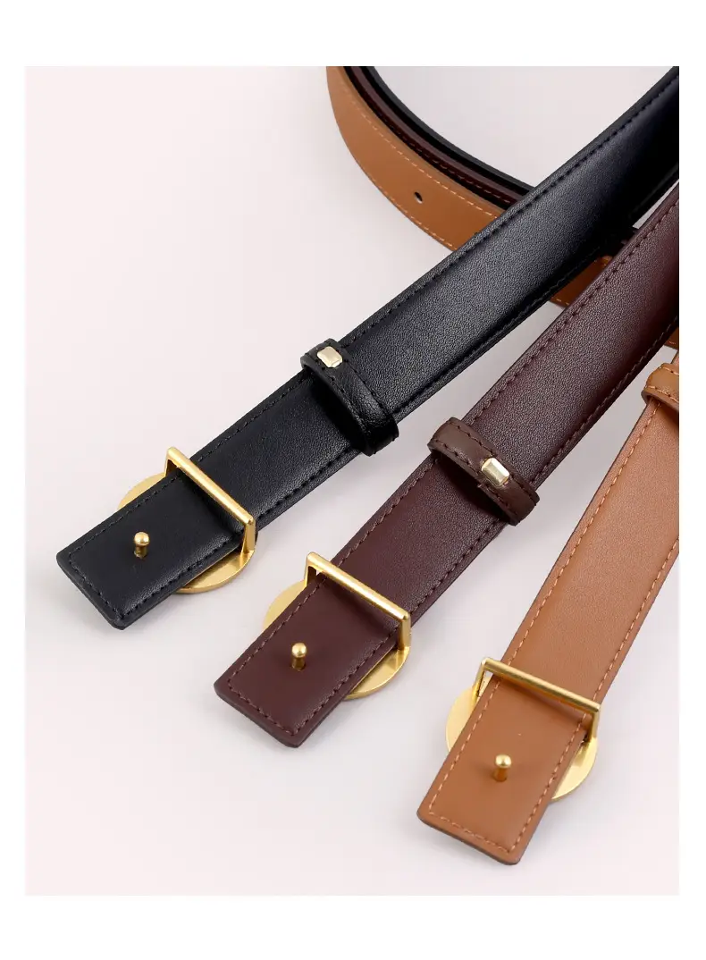 Women's Genuine Leather Belt with Gold Buckle Brown — feature 9