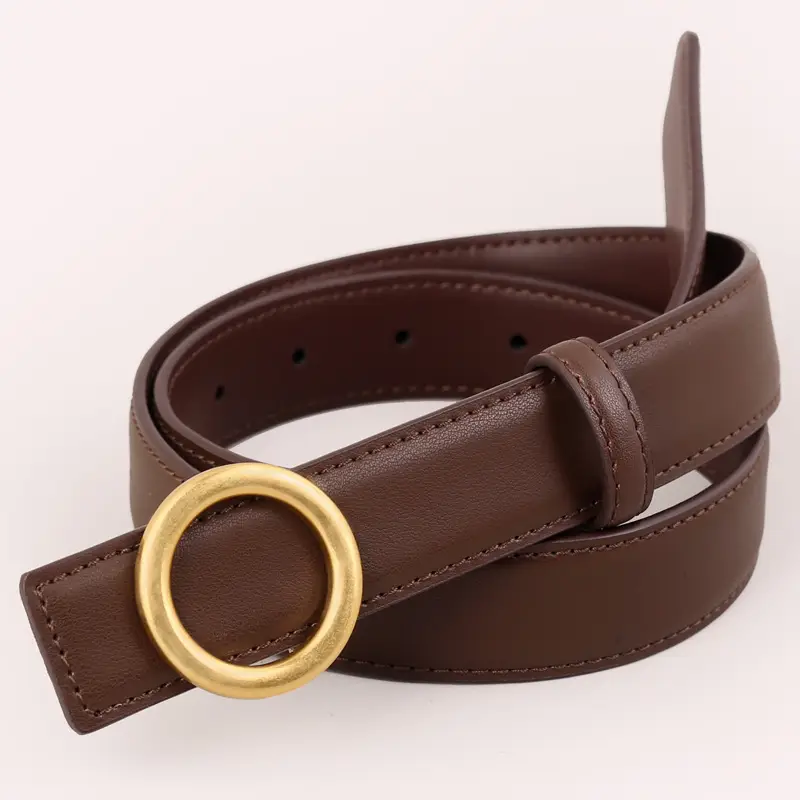 Women's Genuine Leather Belt with Gold Buckle Brown - Image 3