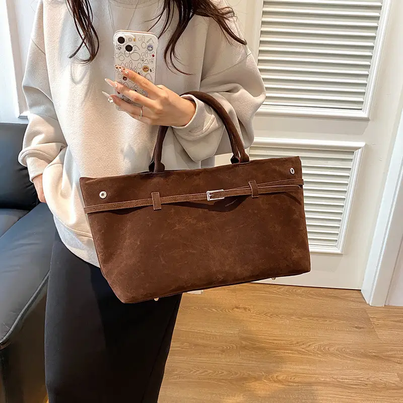 Women Vintage Frosted Leather Tote Bag Brown 2024 - Image 8
