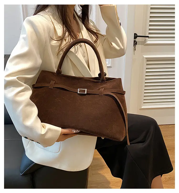 Women Vintage Frosted Leather Tote Bag Brown 2024 — feature 1