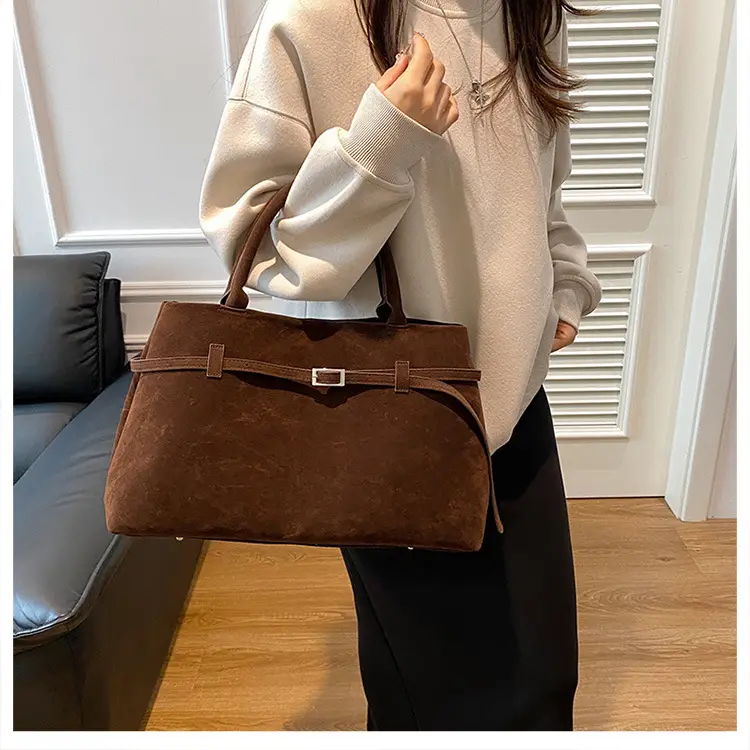 Women Vintage Frosted Leather Tote Bag Brown 2024 — feature 10