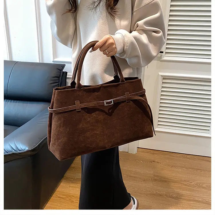 Women Vintage Frosted Leather Tote Bag Brown 2024 — feature 11