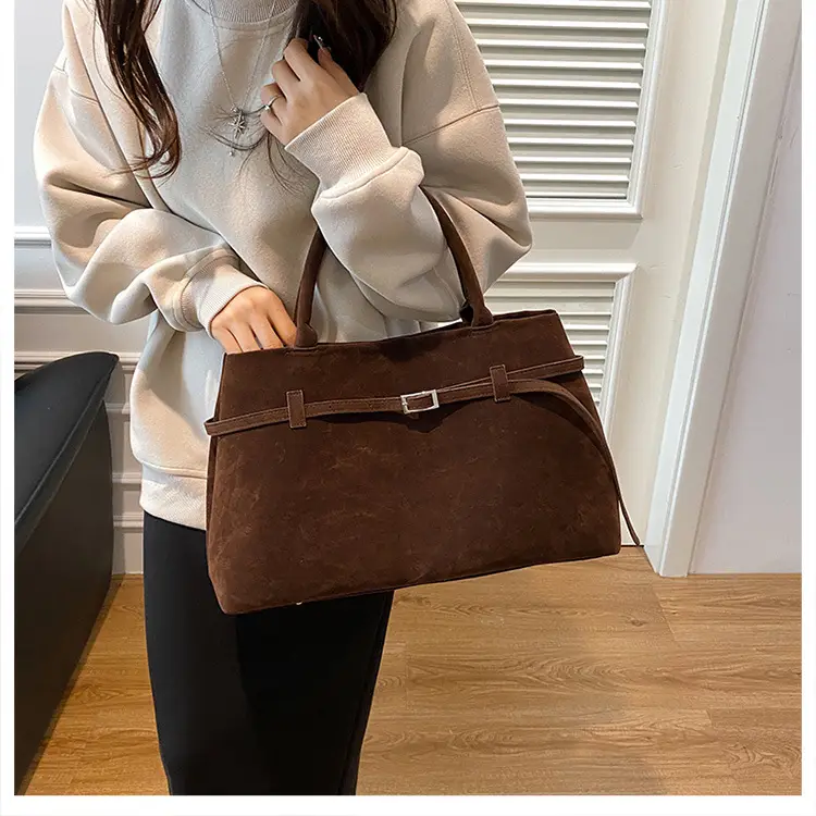 Women Vintage Frosted Leather Tote Bag Brown 2024 — feature 12