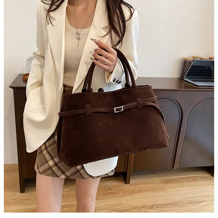 Women Vintage Frosted Leather Tote Bag Brown 2024 — feature 13
