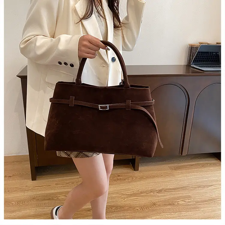 Women Vintage Frosted Leather Tote Bag Brown 2024 — feature 14