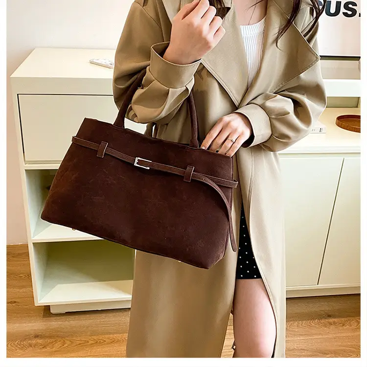 Women Vintage Frosted Leather Tote Bag Brown 2024 — feature 16