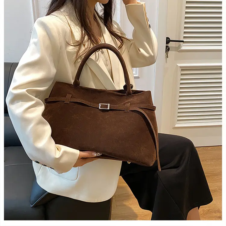 Women Vintage Frosted Leather Tote Bag Brown 2024 — feature 9