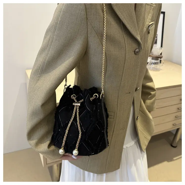 Blue Diamond Embroidered Crossbody Bag with Gold Chain — feature 23