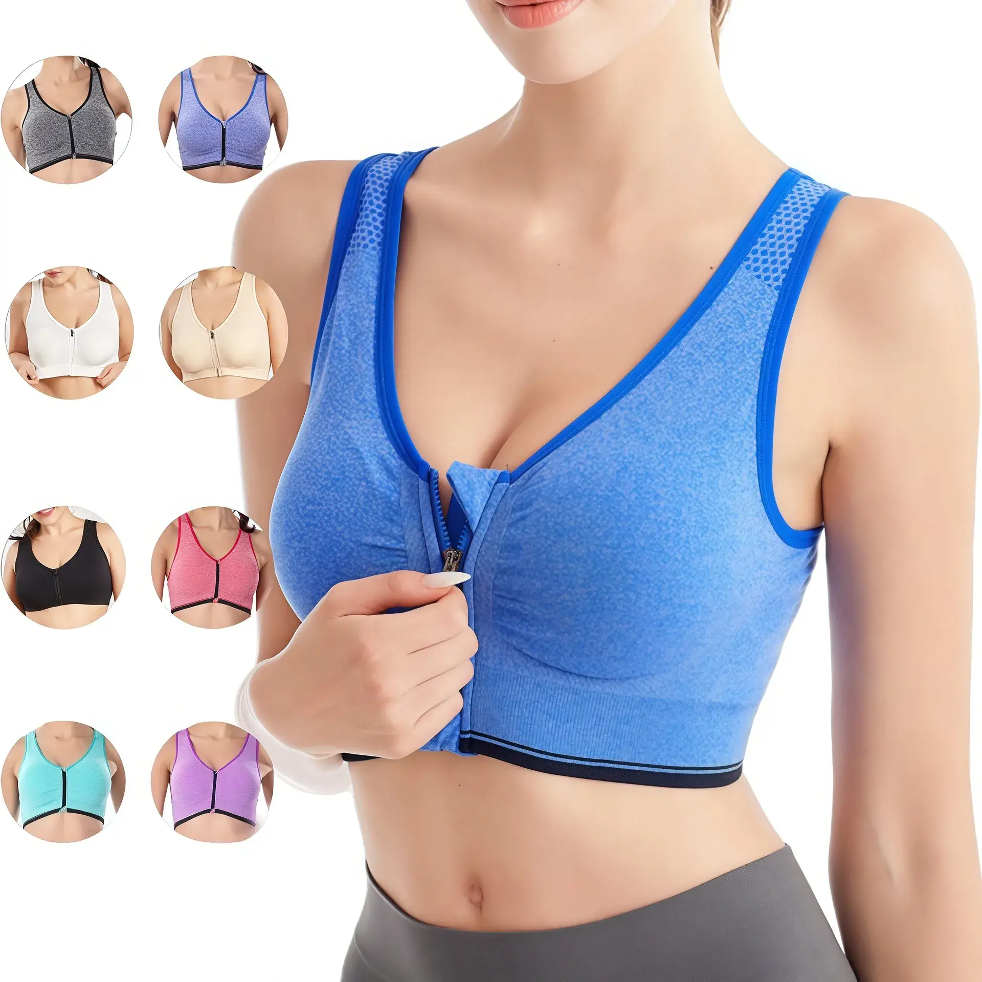 Wire-Free Front Zipper Yoga Sports Bra Multi Color - Image 12