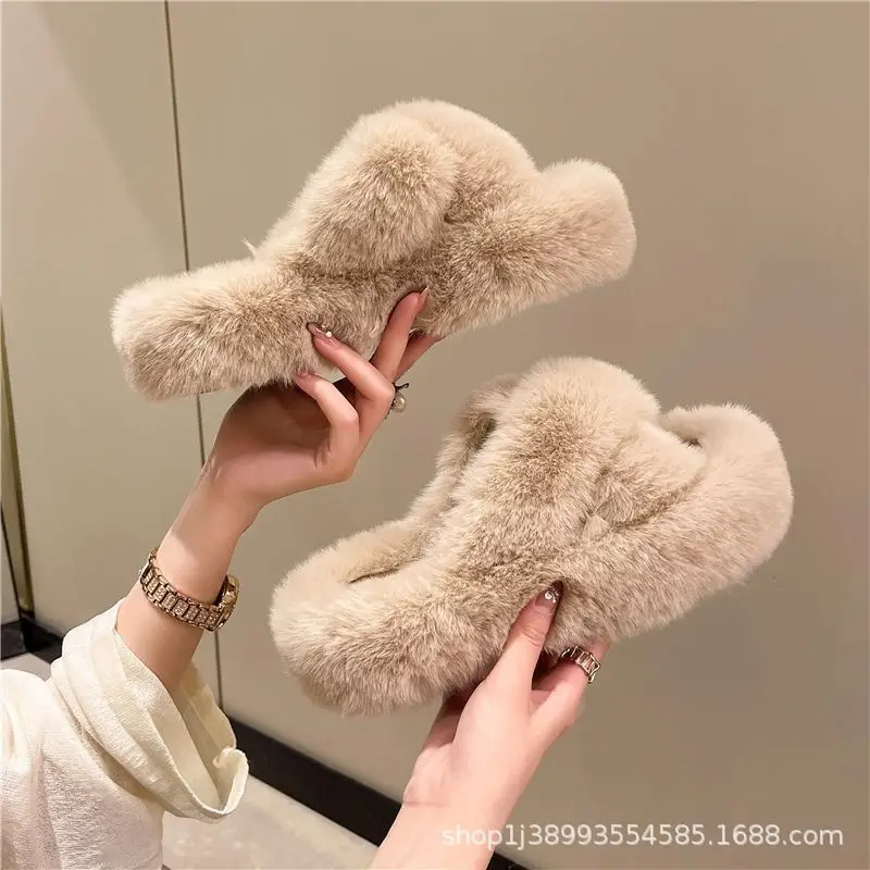 Mao Mao Women's Slippers Wear 2024 New Korean-style Ins Fashionable Shoes Autumn and Winter 2024 Thick-soled Cotton Slippers Four Seasons