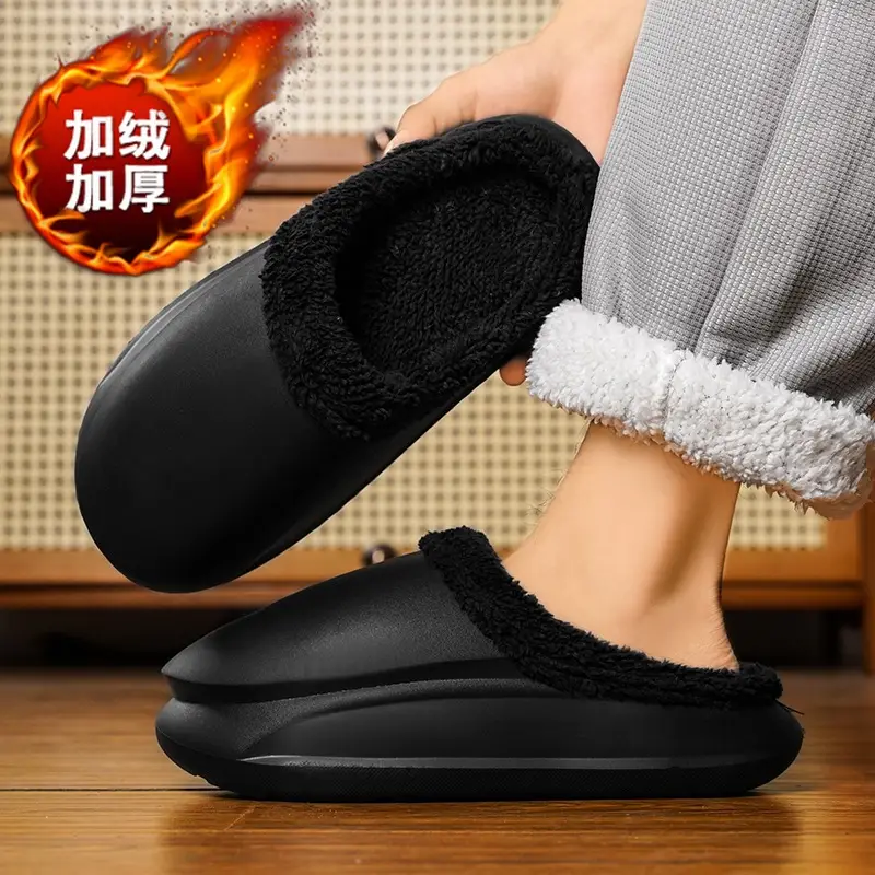 Cotton Slippers Men's Winter fleece-lined Warm Waterproof Couple's Cotton Shoes Home Wearing Outer Loafers Cross Border - Image 4