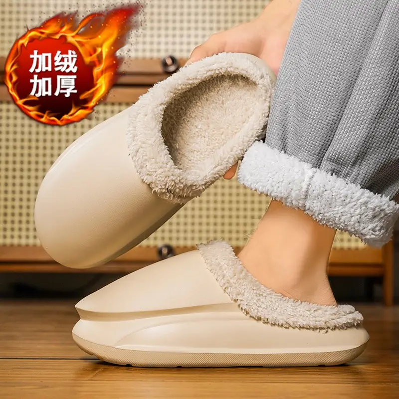 Cotton Slippers Men's Winter fleece-lined Warm Waterproof Couple's Cotton Shoes Home Wearing Outer Loafers Cross Border - Image 5