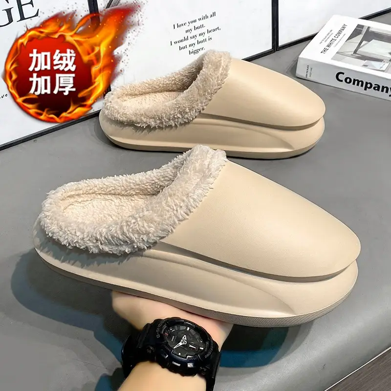 Cotton Slippers Men's Winter fleece-lined Warm Waterproof Couple's Cotton Shoes Home Wearing Outer Loafers Cross Border - Image 6