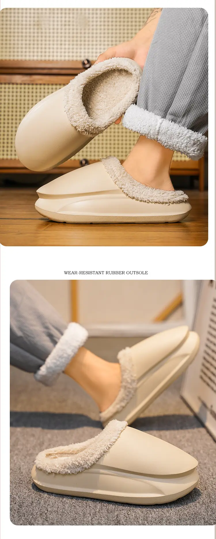 Cotton Slippers Men's Winter fleece-lined Warm Waterproof Couple's Cotton Shoes Home Wearing Outer Loafers Cross Border — feature 11