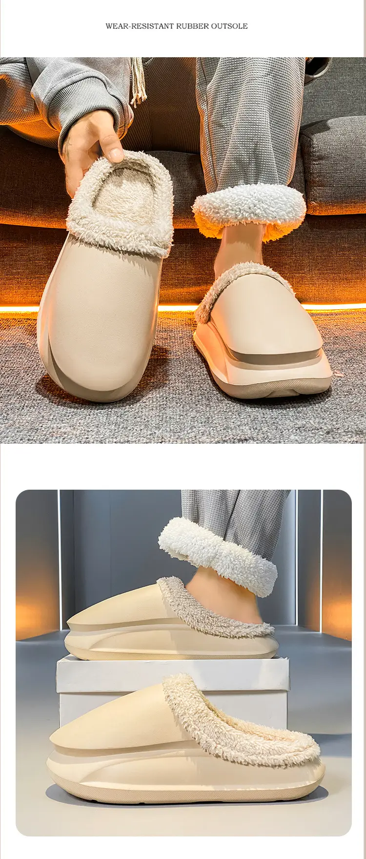 Cotton Slippers Men's Winter fleece-lined Warm Waterproof Couple's Cotton Shoes Home Wearing Outer Loafers Cross Border — feature 12