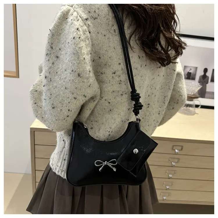 Black Bow Patent Leather Shoulder Bag for Women — feature 19