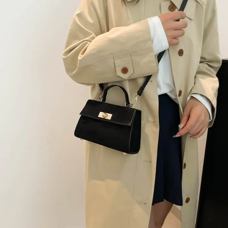 Black Velvet Crossbody Bag for Women 2024 Winter