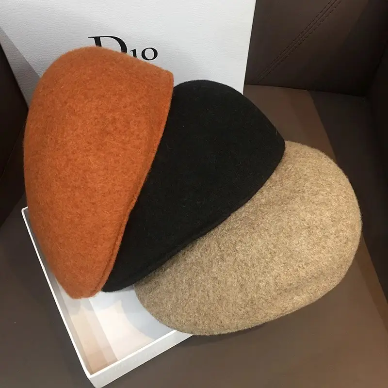 Women Woolen Beret Hat Black Brown Winter Warm Cap