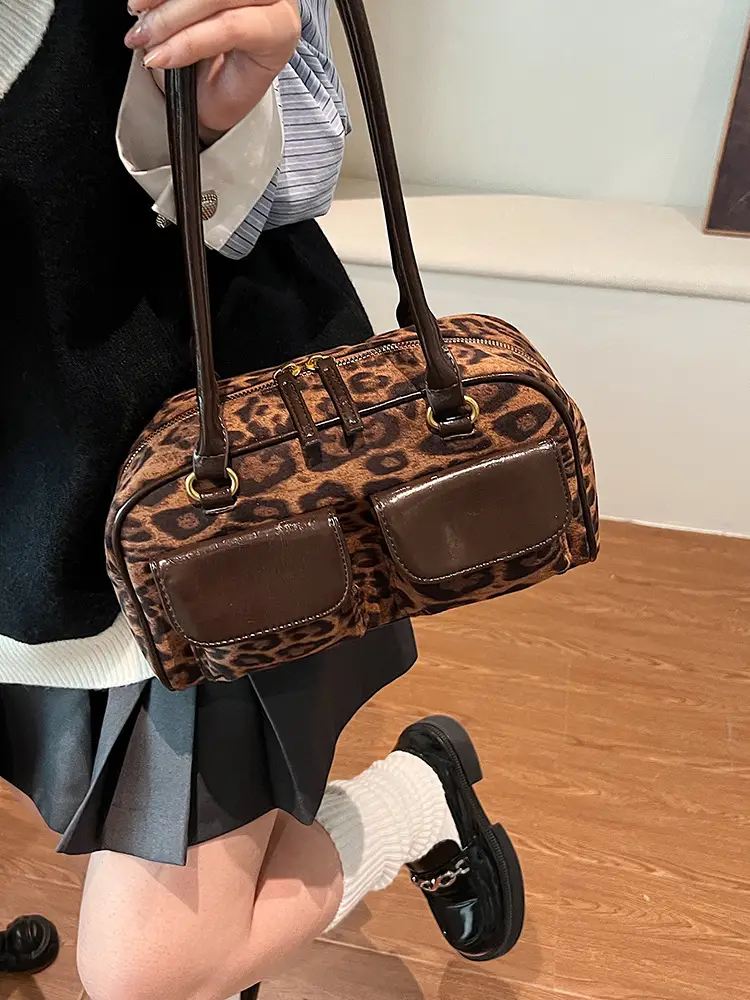 Leopard Print Suede Shoulder Bag Women 2024 - Image 6